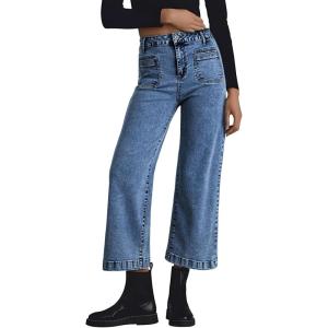 imageAstylish Womens Jeans Wide Leg High Waisted Stretchy Straight Leg Jeans Trendy Ankle Denim Pants with Patch PocketSky Blue