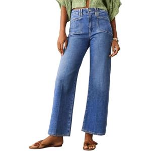 imageAstylish Womens Wide Leg Jeans High Waisted Stretchy Buttoned Denim Pants Trendy 2024 with PocketLight Blue