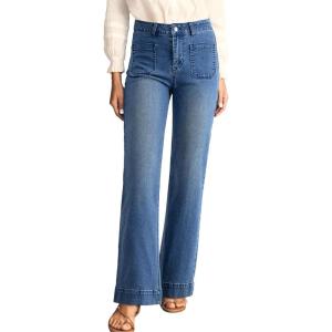 imageAstylish Womens Wide Leg Jeans High Waisted Stretchy Straight Leg Jeans Loose Trendy Denim Pants with PocketSail Blue