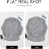 imageAstylish Women 2025 Fine Striped Smocked Cuffed Henley Shirts Long Sleeve Collared Blouse Tops with PocketBlack
