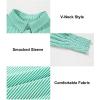imageAstylish Women 2025 Fine Striped Smocked Cuffed Henley Shirts Long Sleeve Collared Blouse Tops with PocketBlackish Green