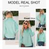 imageAstylish Women 2025 Fine Striped Smocked Cuffed Henley Shirts Long Sleeve Collared Blouse Tops with PocketBlackish Green