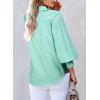 imageAstylish Women 2025 Fine Striped Smocked Cuffed Henley Shirts Long Sleeve Collared Blouse Tops with PocketBlackish Green