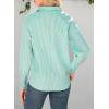 imageAstylish Women 2025 Fine Striped Smocked Cuffed Henley Shirts Long Sleeve Collared Blouse Tops with PocketBlackish Green