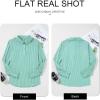 imageAstylish Women 2025 Fine Striped Smocked Cuffed Henley Shirts Long Sleeve Collared Blouse Tops with PocketBlackish Green