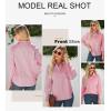 imageAstylish Women 2025 Fine Striped Smocked Cuffed Henley Shirts Long Sleeve Collared Blouse Tops with PocketFiery Red