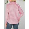 imageAstylish Women 2025 Fine Striped Smocked Cuffed Henley Shirts Long Sleeve Collared Blouse Tops with PocketFiery Red
