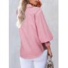 imageAstylish Women 2025 Fine Striped Smocked Cuffed Henley Shirts Long Sleeve Collared Blouse Tops with PocketFiery Red