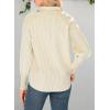 imageAstylish Women 2025 Fine Striped Smocked Cuffed Henley Shirts Long Sleeve Collared Blouse Tops with PocketGinger