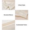 imageAstylish Women 2025 Fine Striped Smocked Cuffed Henley Shirts Long Sleeve Collared Blouse Tops with PocketGinger