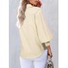 imageAstylish Women 2025 Fine Striped Smocked Cuffed Henley Shirts Long Sleeve Collared Blouse Tops with PocketGinger
