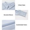 imageAstylish Women 2025 Fine Striped Smocked Cuffed Henley Shirts Long Sleeve Collared Blouse Tops with PocketGray