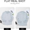 imageAstylish Women 2025 Fine Striped Smocked Cuffed Henley Shirts Long Sleeve Collared Blouse Tops with PocketGray