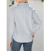 imageAstylish Women 2025 Fine Striped Smocked Cuffed Henley Shirts Long Sleeve Collared Blouse Tops with PocketGray