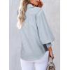 imageAstylish Women 2025 Fine Striped Smocked Cuffed Henley Shirts Long Sleeve Collared Blouse Tops with PocketGray