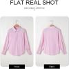 imageAstylish Women 2025 Fine Striped Smocked Cuffed Henley Shirts Long Sleeve Collared Blouse Tops with PocketPink