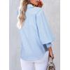 imageAstylish Women 2025 Fine Striped Smocked Cuffed Henley Shirts Long Sleeve Collared Blouse Tops with PocketSky Blue Stripe