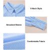 imageAstylish Women 2025 Fine Striped Smocked Cuffed Henley Shirts Long Sleeve Collared Blouse Tops with PocketSky Blue Stripe