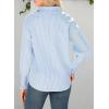 imageAstylish Women 2025 Fine Striped Smocked Cuffed Henley Shirts Long Sleeve Collared Blouse Tops with PocketSky Blue Stripe