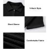 imageAstylish Women 2025 Waffle Knit Tunic Henley Shirts Solid Color Short Sleeve Dressy Blouses Tops with PocketBlack