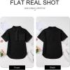 imageAstylish Women 2025 Waffle Knit Tunic Henley Shirts Solid Color Short Sleeve Dressy Blouses Tops with PocketBlack