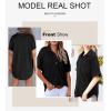 imageAstylish Women 2025 Waffle Knit Tunic Henley Shirts Solid Color Short Sleeve Dressy Blouses Tops with PocketBlack