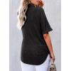 imageAstylish Women 2025 Waffle Knit Tunic Henley Shirts Solid Color Short Sleeve Dressy Blouses Tops with PocketBlack