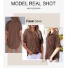 imageAstylish Women 2025 Waffle Knit Tunic Henley Shirts Solid Color Short Sleeve Dressy Blouses Tops with PocketCoffee