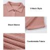 imageAstylish Women 2025 Waffle Knit Tunic Henley Shirts Solid Color Short Sleeve Dressy Blouses Tops with PocketDusty Pink