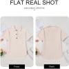 imageAstylish Women 2025 Waffle Knit Tunic Henley Shirts Solid Color Short Sleeve Dressy Blouses Tops with PocketLight French Beige