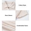 imageAstylish Women 2025 Waffle Knit Tunic Henley Shirts Solid Color Short Sleeve Dressy Blouses Tops with PocketLight French Beige