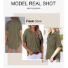 imageAstylish Women 2025 Waffle Knit Tunic Henley Shirts Solid Color Short Sleeve Dressy Blouses Tops with PocketMoss Green
