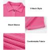 imageAstylish Women 2025 Waffle Knit Tunic Henley Shirts Solid Color Short Sleeve Dressy Blouses Tops with PocketRose Red