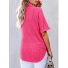 imageAstylish Women 2025 Waffle Knit Tunic Henley Shirts Solid Color Short Sleeve Dressy Blouses Tops with PocketRose Red
