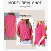 imageAstylish Women 2025 Waffle Knit Tunic Henley Shirts Solid Color Short Sleeve Dressy Blouses Tops with PocketRose Red