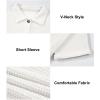 imageAstylish Women 2025 Waffle Knit Tunic Henley Shirts Solid Color Short Sleeve Dressy Blouses Tops with PocketWhite