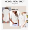 imageAstylish Women 2025 Waffle Knit Tunic Henley Shirts Solid Color Short Sleeve Dressy Blouses Tops with PocketWhite