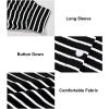imageAstylish Womens 2025 Oversized Long Sleeve Shirts Button Up Striped Collared Front Pocket TopBlack