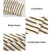 imageAstylish Womens 2025 Oversized Long Sleeve Shirts Button Up Striped Collared Front Pocket TopBrown