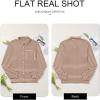 imageAstylish Womens 2025 Oversized Long Sleeve Shirts Button Up Striped Collared Front Pocket TopChestnut