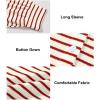 imageAstylish Womens 2025 Oversized Long Sleeve Shirts Button Up Striped Collared Front Pocket TopFiery Red