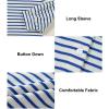 imageAstylish Womens 2025 Oversized Long Sleeve Shirts Button Up Striped Collared Front Pocket TopNavy Blue