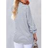 imageAstylish Womens 2025 Oversized Long Sleeve Shirts Button Up Striped Collared Front Pocket TopNavy Blue