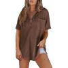 imageAstylish Women 2025 Waffle Knit Tunic Henley Shirts Solid Color Short Sleeve Dressy Blouses Tops with PocketCoffee
