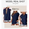 imageAstylish Women 2025 Summer Tops Short Sleeve Shirt V Neck Button Down Blouse Tunic TopNavy Blue