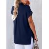 imageAstylish Women 2025 Summer Tops Short Sleeve Shirt V Neck Button Down Blouse Tunic TopNavy Blue