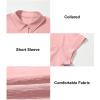 imageAstylish Women 2025 Summer Tops Short Sleeve Shirt V Neck Button Down Blouse Tunic TopPink