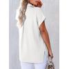 imageAstylish Women 2025 Summer Tops Short Sleeve Shirt V Neck Button Down Blouse Tunic TopWhite