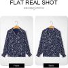 imageAstylish Womens 2025 Casual Polka Dot Blouses Long Sleeve V Neck Alicia Floral Print Collared Shirts Chiffon Bohemian TopsDark Blue