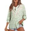 imageAstylish Womens 2025 Lace Crochet Patchwork Floral Shirt Long Sleeve Crew Neck Button Down Boho Blouse TopsGreen